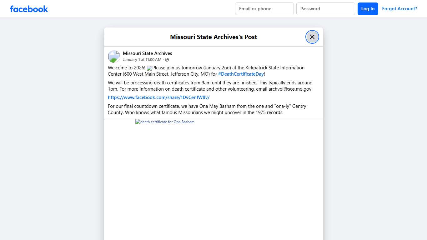 Welcome to 2026! 🥳Please join us... - Missouri State Archives Facebook